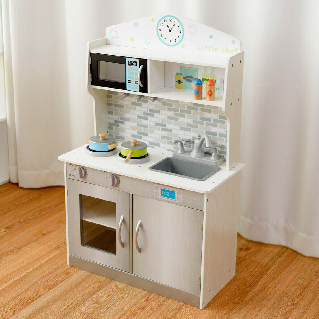 Wooden Play Kitchen with Utensil Set