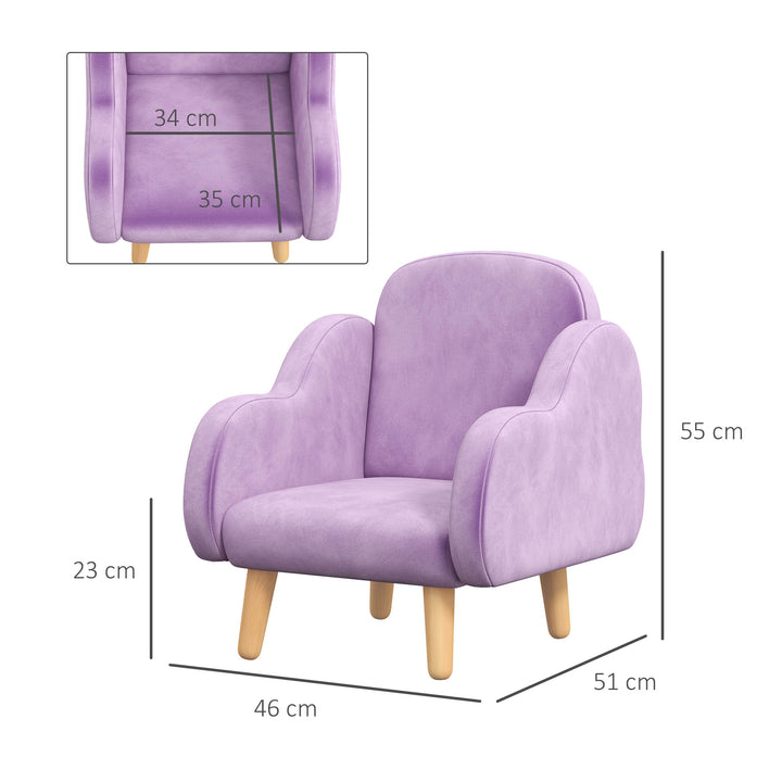 Cloud Shape Toddler Armchair, Ergonomically Designed Kids Chair, Comfy Children Playroom Mini Sofa for Relaxing, for Ages 1.5-5 Years - Purple