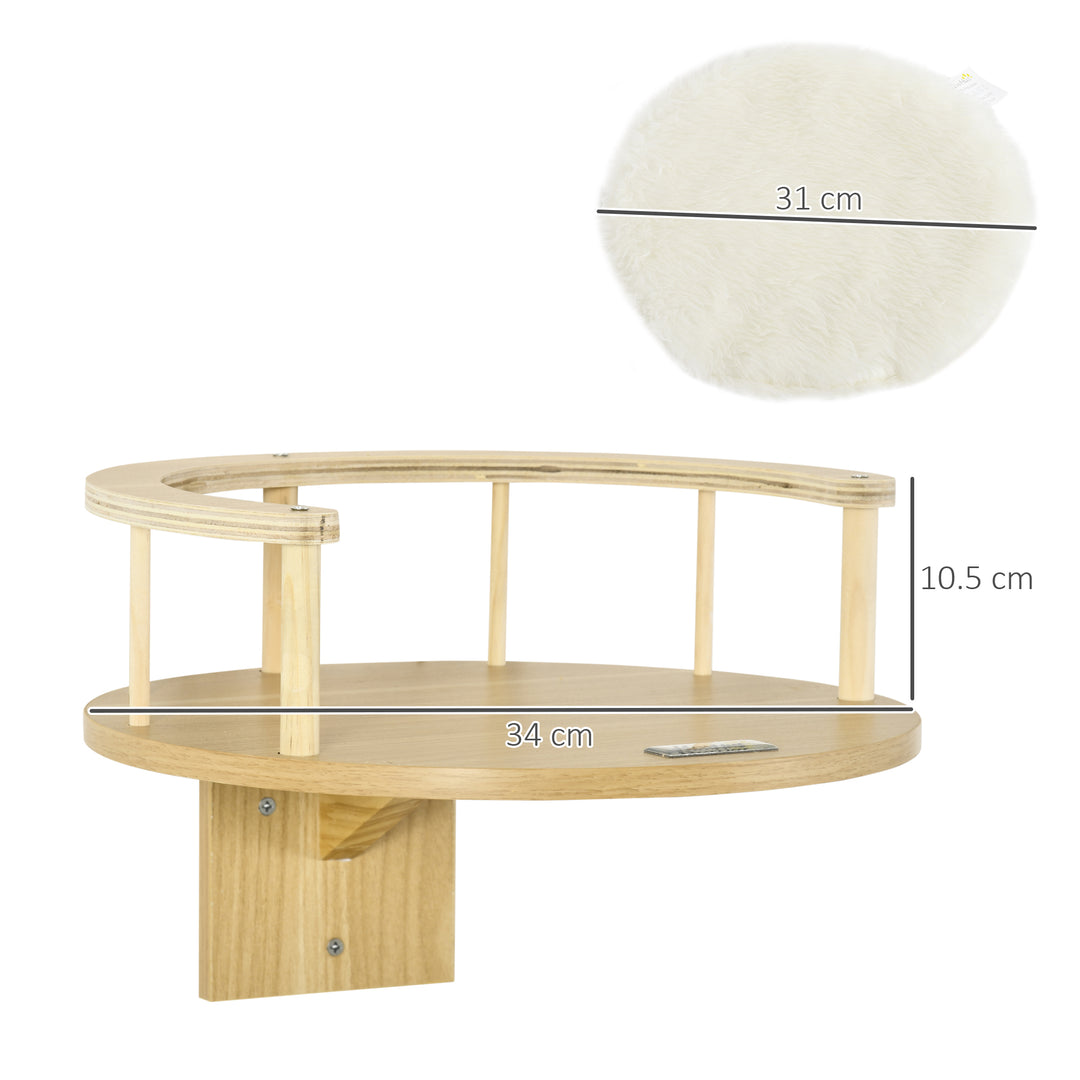 Cat Shelf Wall Mounted Cat Tree Kitten Bed Cat Perch with Cushion, Guardrails for Indoor Cats, 34 x 34 x 10.5 cm, Beige