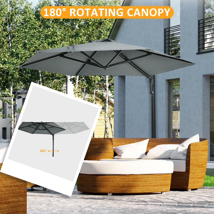 Wall Mounted Parasol, Hand to Push Outdoor Patio Umbrella with 180 Degree Rotatable Canopy for Porch, Deck, Garden, 250 cm, Grey