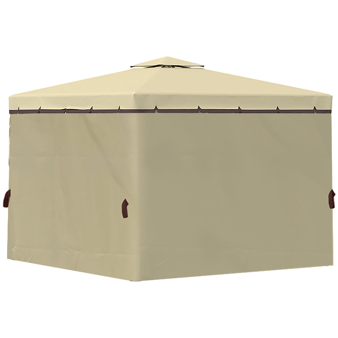 Outsunny 3 x 3(m) Garden Gazebo Pavilion Tent Shelter with 2 Tier Water Repellent Roof, Mosquito Netting and Curtains, Aluminium Frame, Beige