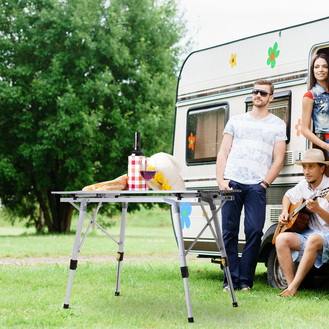 3FT Folding Aluminium Picnic Table Portable Camping BBQ Table Roll Up Top with Carrying Bag Silver