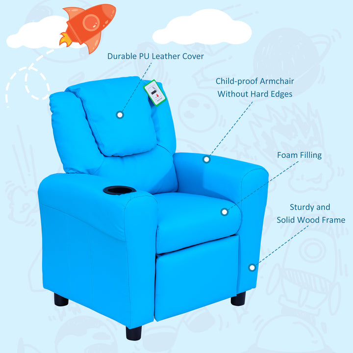 Childrens Recliner Armchair W/ Cup Holder-Blue