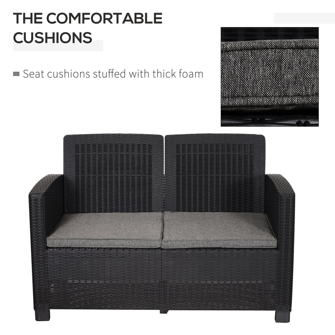 Garden PP Rattan Style Sofa Table Set 4 Seater Outdoor Patio 2 Single Chairs &amp; 1 Bench Conservatory Furniture Cushioned Black
