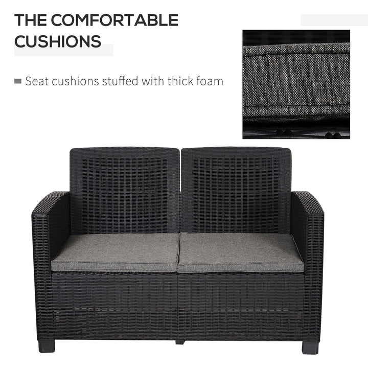 Garden PP Rattan Style Sofa Table Set 4 Seater Outdoor Patio 2 Single Chairs &amp; 1 Bench Conservatory Furniture Cushioned Black