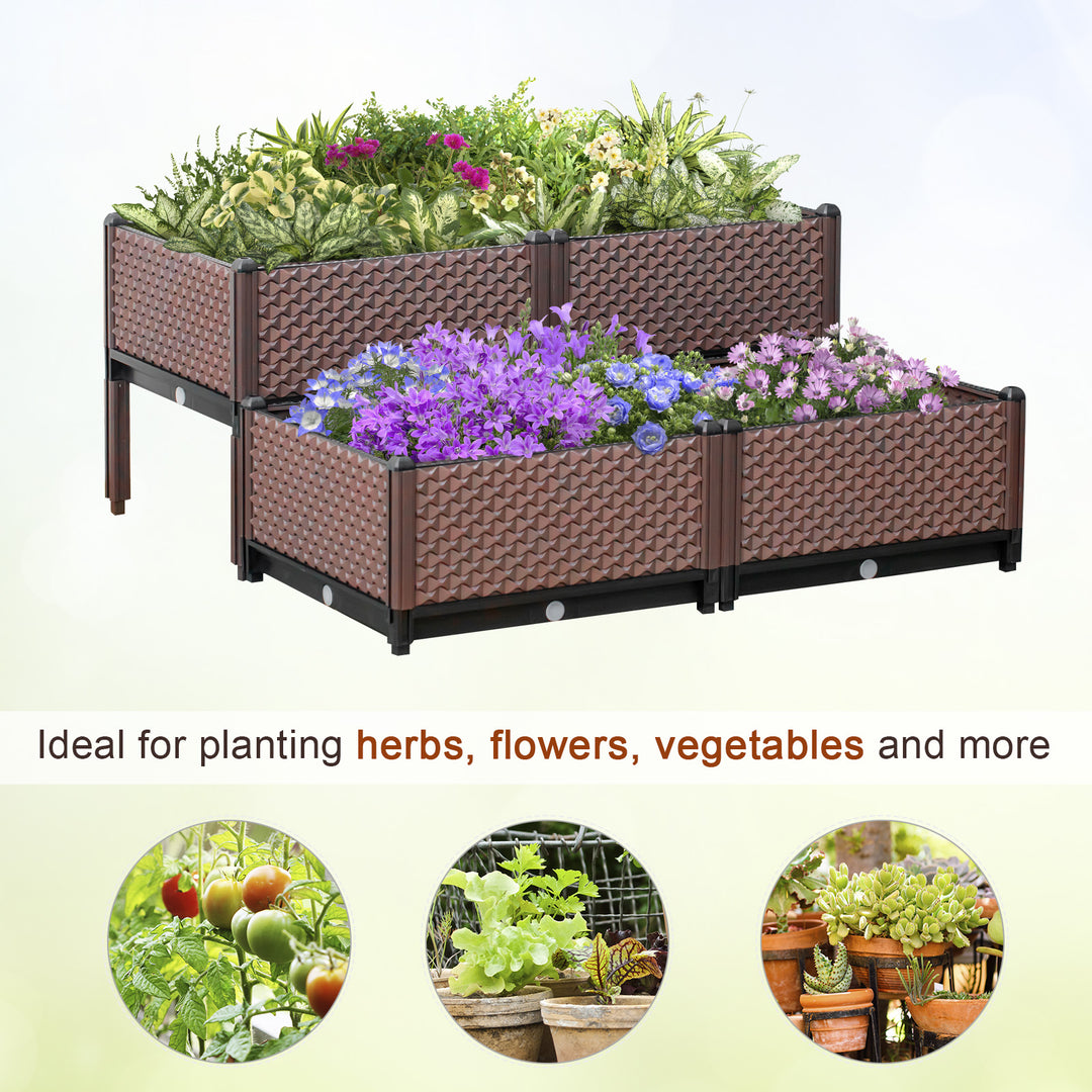 Outsunny 50cm x 50cm x 46.5cm Set of 4 Garden Raised Bed Kit, DIY Elevated Planter Box, Flower Vegetables Planting Container w/ Self-Watering Design