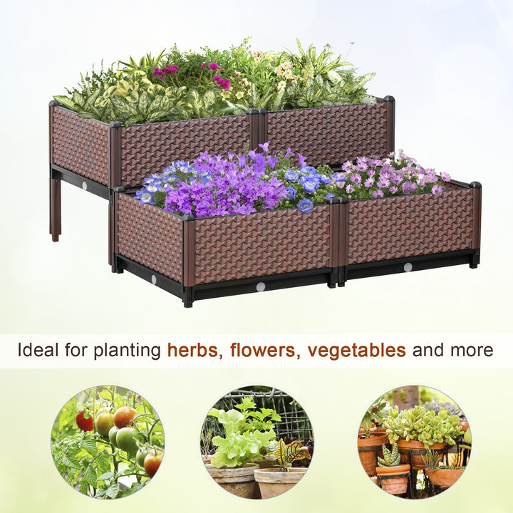 Outsunny 50cm x 50cm x 46.5cm Set of 4 Garden Raised Bed Kit, DIY Elevated Planter Box, Flower Vegetables Planting Container w/ Self-Watering Design