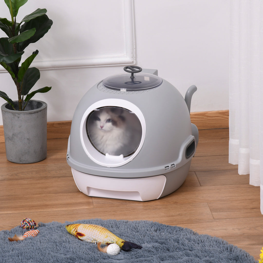 Cat Litter Box Toilet With Litter Scoop Enclosed Drawer Skylight Easy To Clean Grey