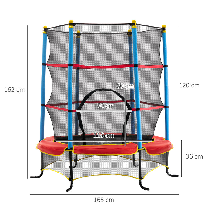 HOMCOM 5.4FT/65 Inch Kids Trampoline with Enclosure Net Built-in Zipper Safety Pad Indoor Outdoor for Children Toddler Age 3-6 Years Old