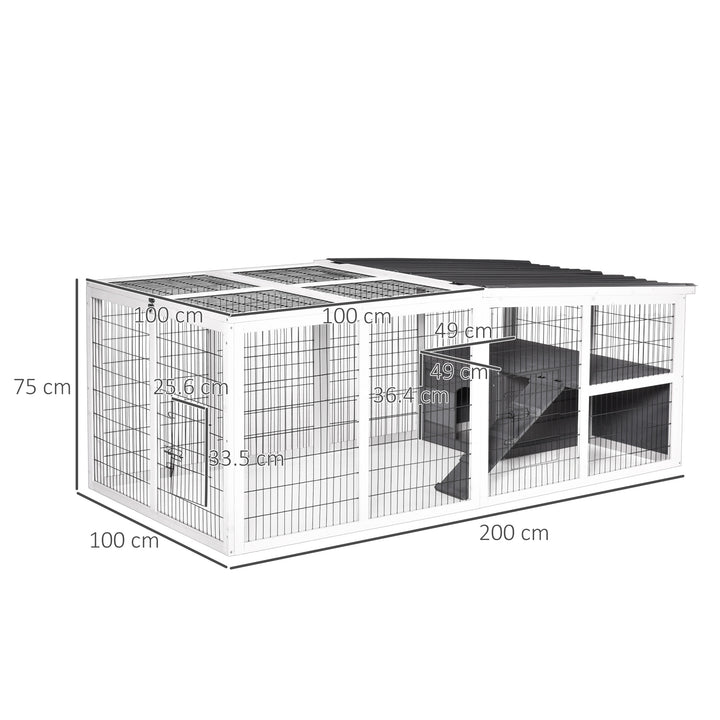 PawHut Indoor Outdoor Wooden Rabbit Hutch Small Animal Cage Rabbit Run Cover, with Hinge roof and Water-repellent Paint, Grey