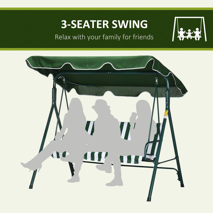 Steel 3-Seater Swing Chair w/ Adjustable Canopy Green