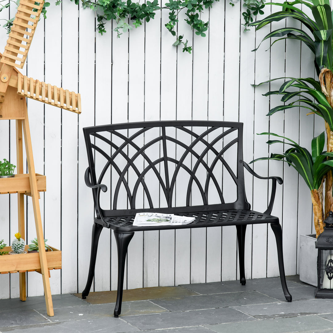 2-Seater Aluminium Garden Bench Loveseat Outdoor Furniture w/ Decorative Backrest & Ergonomic Armrest for Patio Terrace Porch