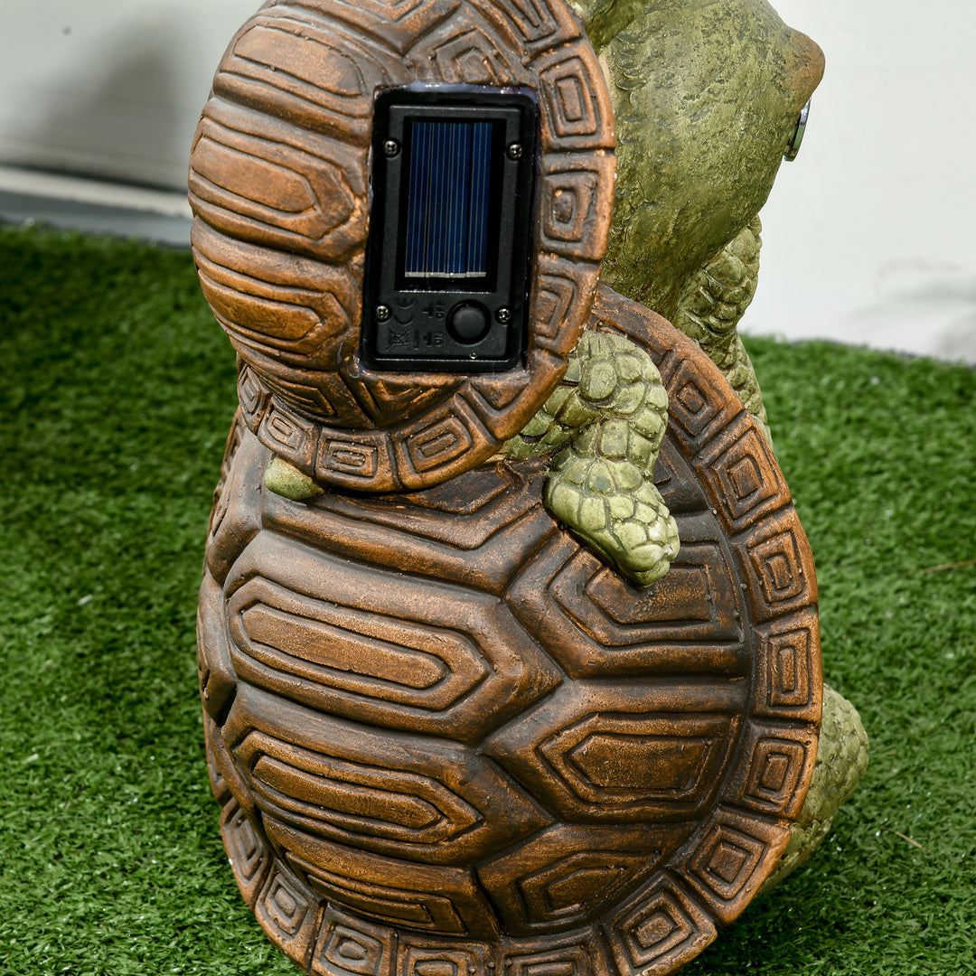 Vivid 2 Tortoises Garden Statue with Solar LED Light, Outdoor Ornament Art Sculpture Home Decoration for Porch, Deck, Grass