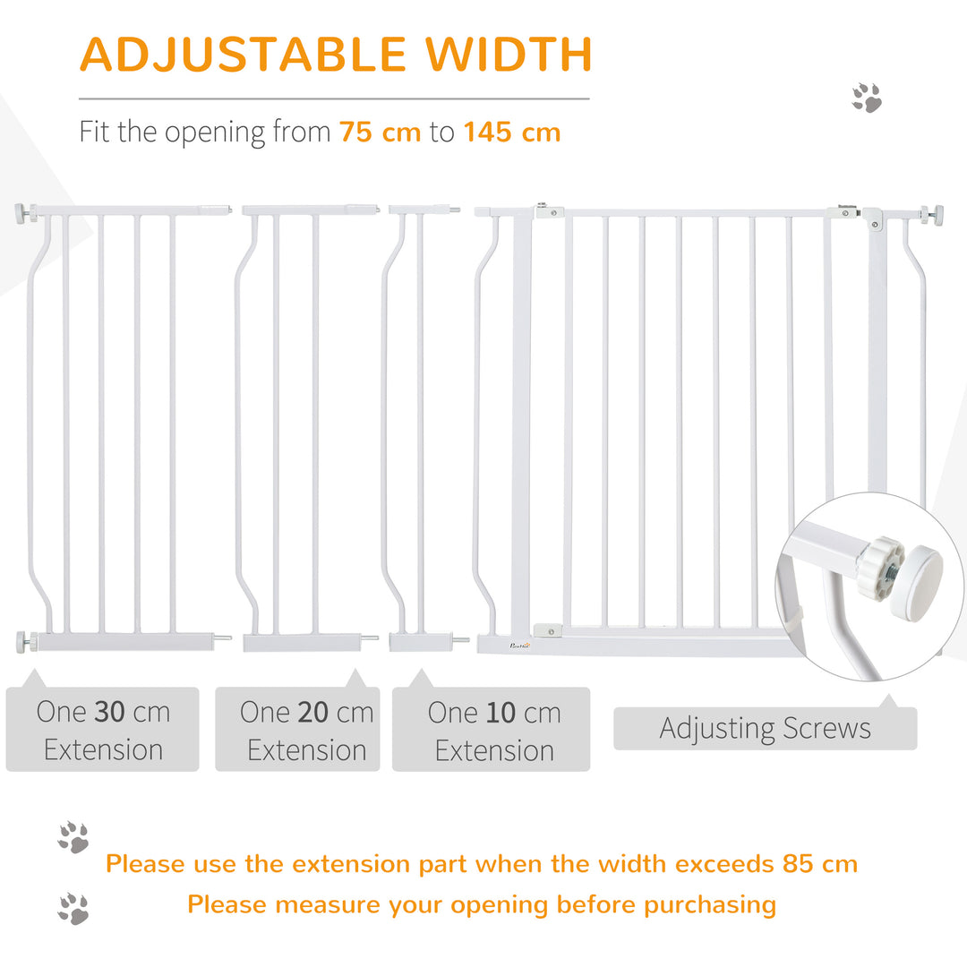 PawHut Dog Gate Extra Wide Stairway Gate for Pet with Door, 76H x 75-145Wcm, White