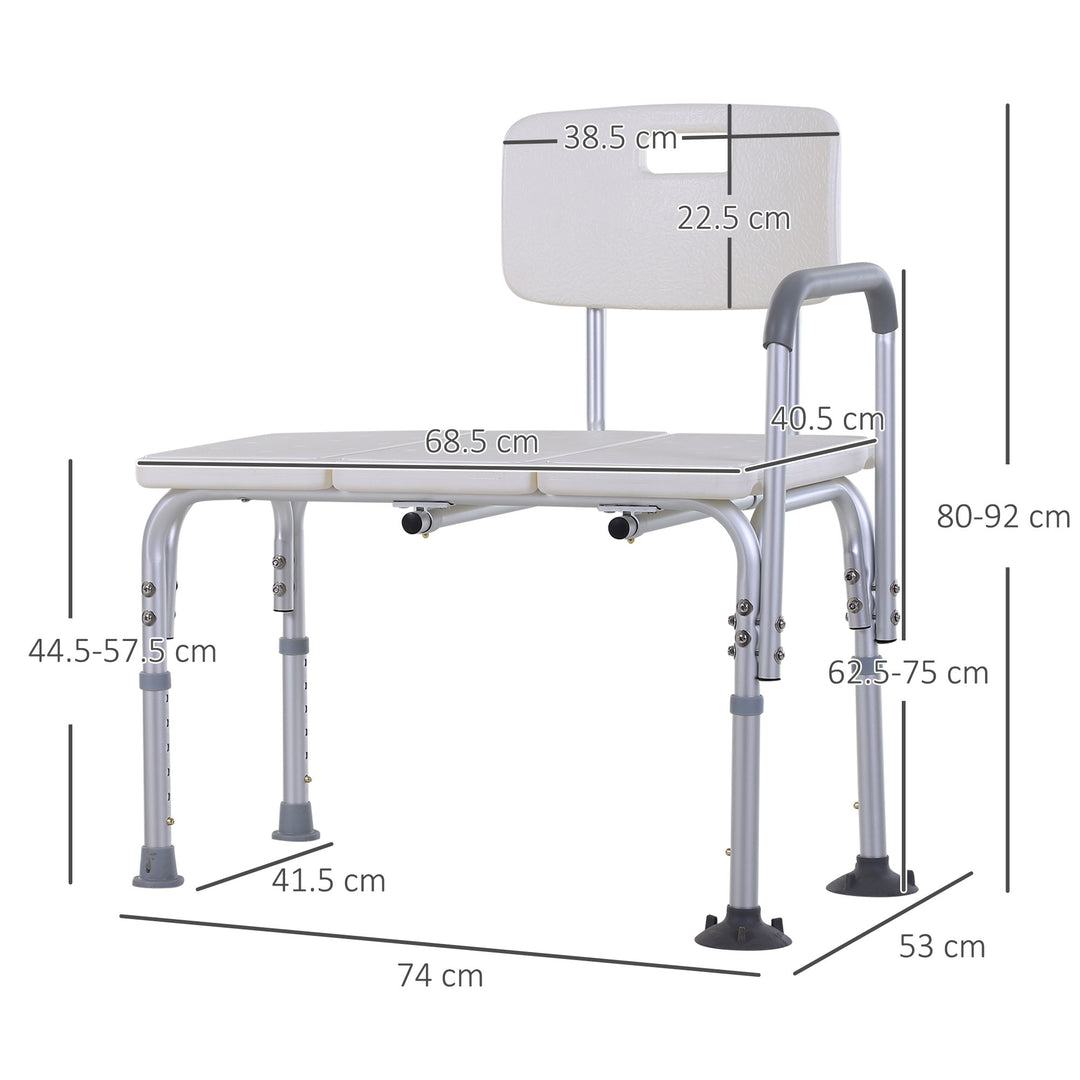 Height Adjustable Shower Chair, Non Slip Bath Transfer Bench for Elderly, Disabled with Armrest and Backrest, 300 lbs Capacity, White