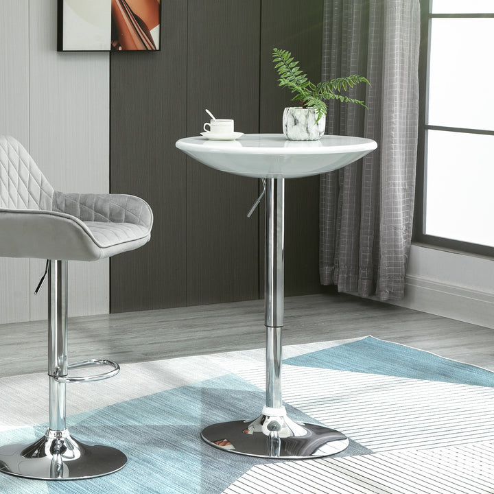 Modern Round Bar Table Adjustable Height Home Pub Bistro Desk Swivel Painted Top with Silver Steel Leg and Base, White