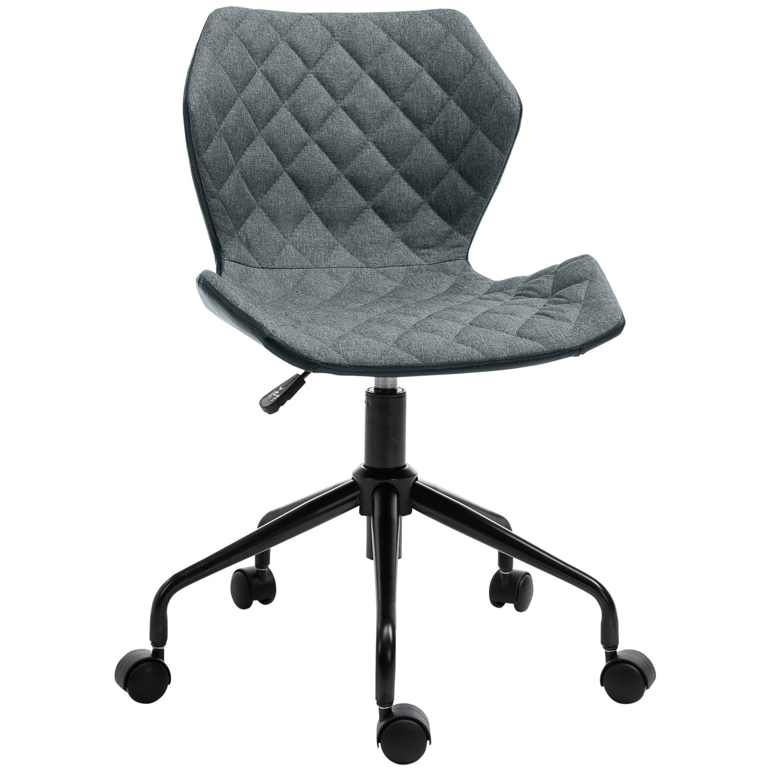 HOMCOM Swivel Chair, Home Office Computer Desk Chair With Nylon Wheels Adjustable Height Linen Grey