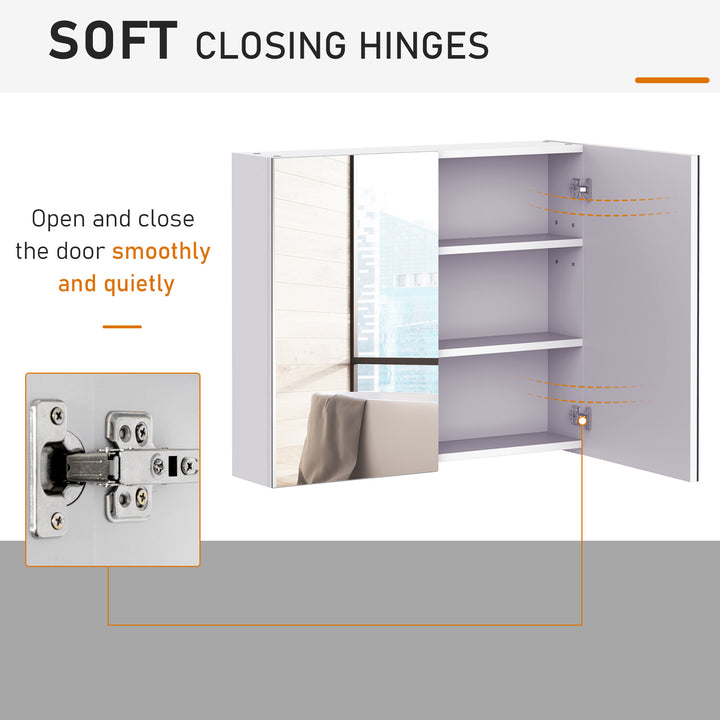 Bathroom Mirror Storage Cabinet Wall Mounted Double Doors Cupboard with Adjustable Shelf 60H x 70W x 15Dcm - White