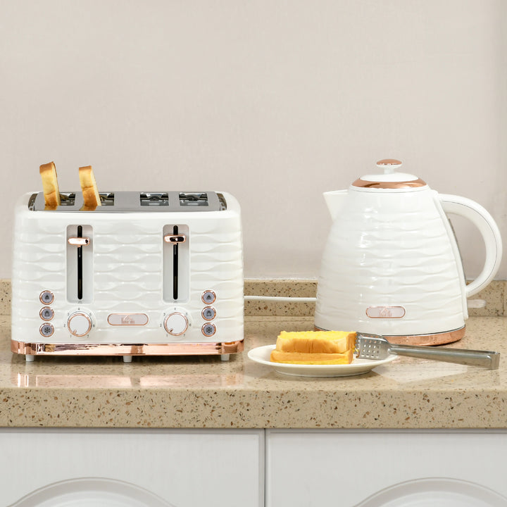 Kettle and Toaster Sets, 3000W 1.7L Rapid Boil Kettle & 4 Slice Toaster with 7 Browning Controls, Defrost, Reheat and Crumb Tray, Otter thermostat, Cream White