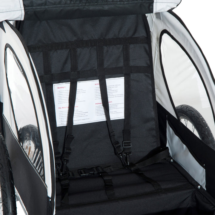 Collapsible Bike Trailer 2-Seater for Baby Bicycle with Pivot Wheel Suitable For 18 Month + Child(Black and White)