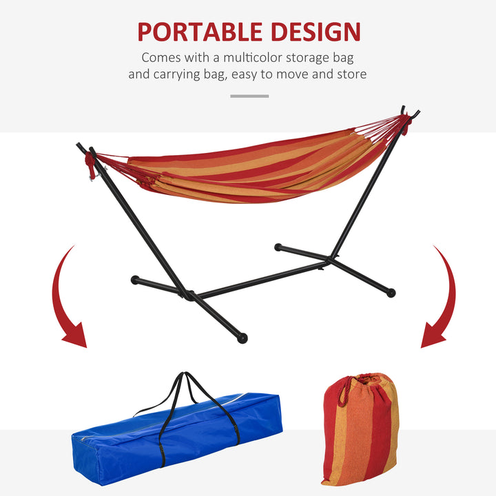 Hammock with Stand, Camping Hammock with Portable Carrying Bag, Adjustable Height, 120kg Load Capacity, Red Stripe,277 x 121cm