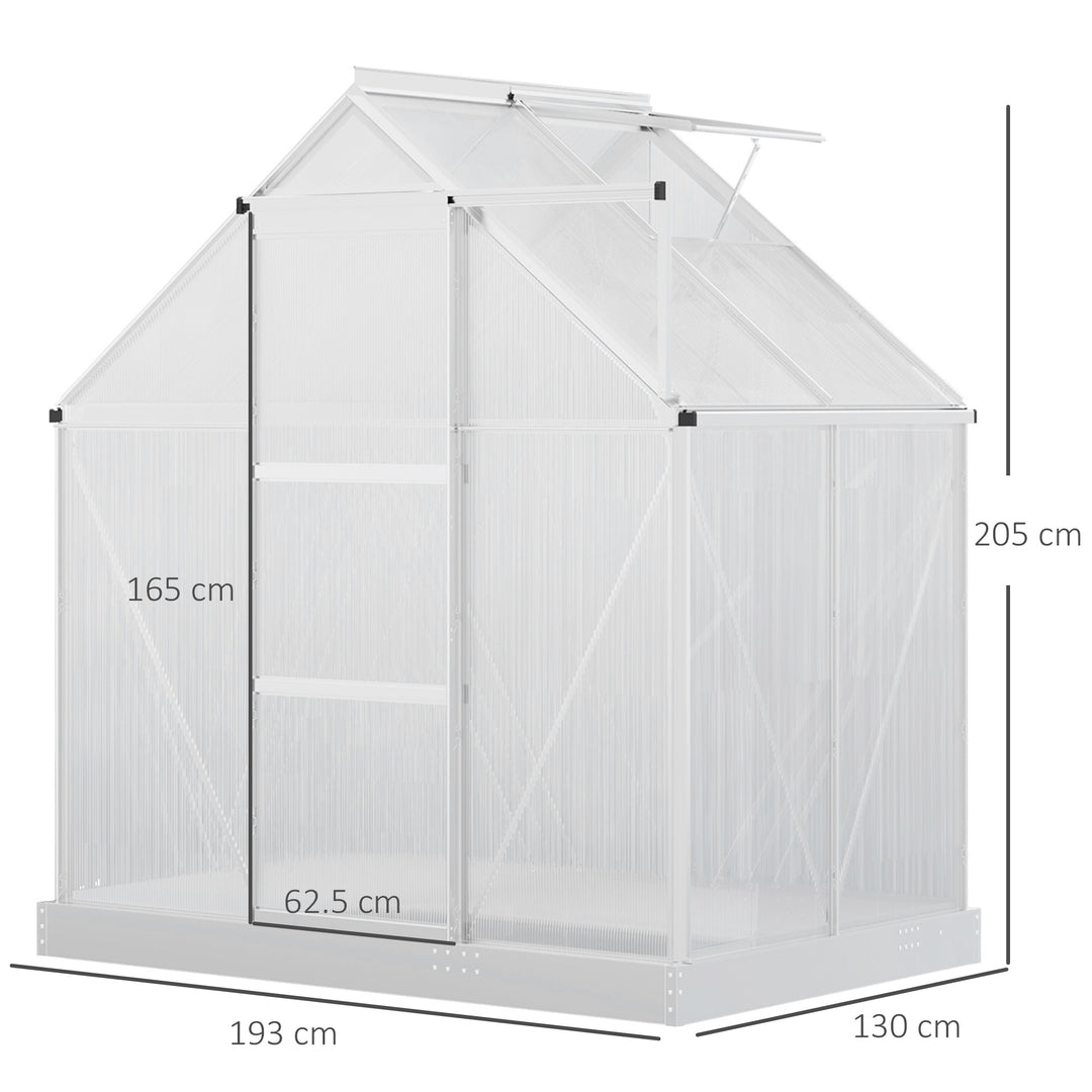 Walk-In Greenhouse Polycarbonate Panels Aluminium Frame w/ Sliding Door Adjustable Window Inner Area Plant Flower Grow, 6 x 4 ft