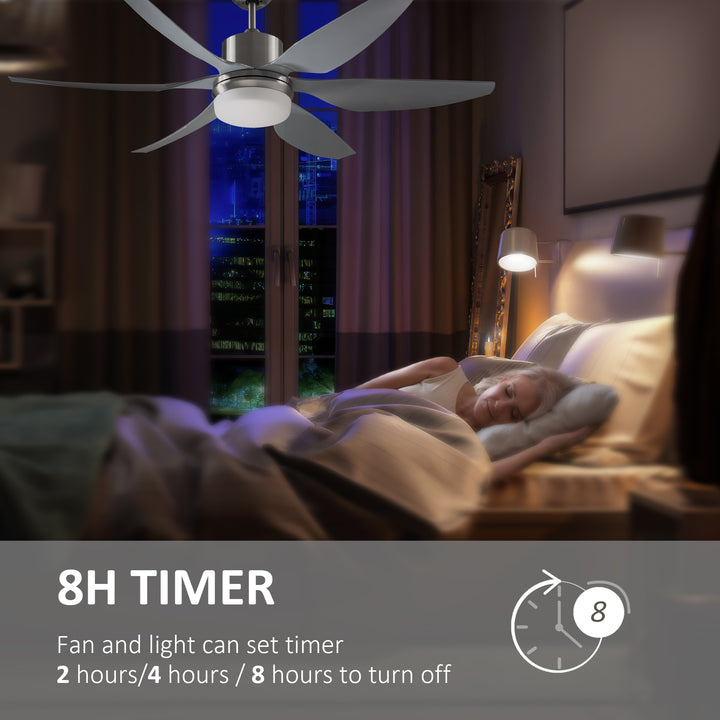 Reversible Ceiling Fan with Light, 6 Blades Indoor Modern Mount LED Lighting Fan with Remote Controller, for Bedroom, Living Room, Silver