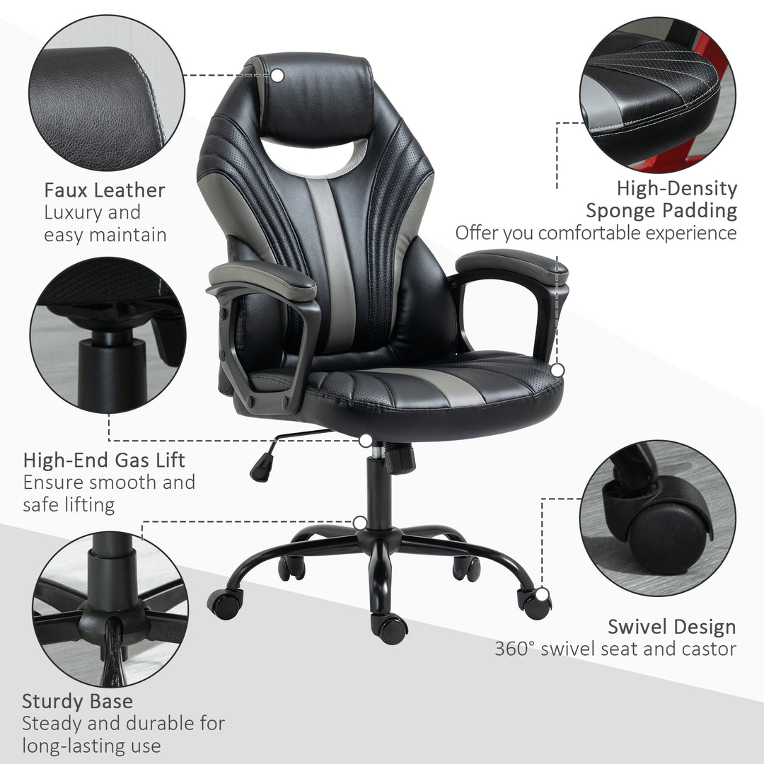 Vinsetto Racing Gaming Chair, Home Office Computer Desk Chair, Faux Leather, Black Grey