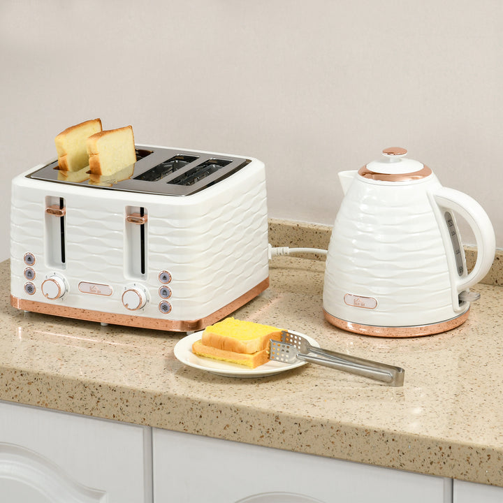 Kettle and Toaster Sets, 3000W 1.7L Rapid Boil Kettle & 4 Slice Toaster with 7 Browning Controls, Defrost, Reheat and Crumb Tray, Otter thermostat, Cream White