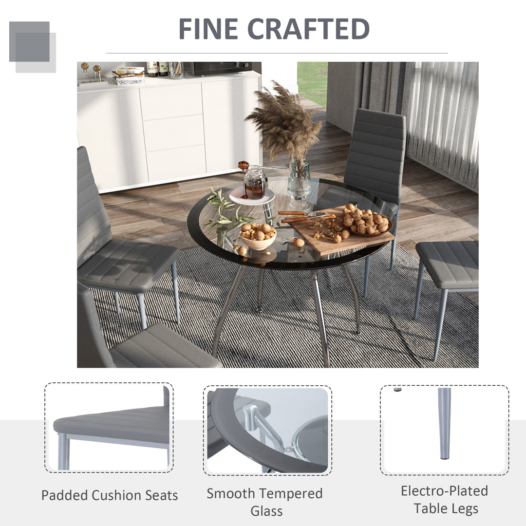 5pcs Dining Room Set Table Chairs Contemporary Modern Furniture Tempered Glass (Grey)