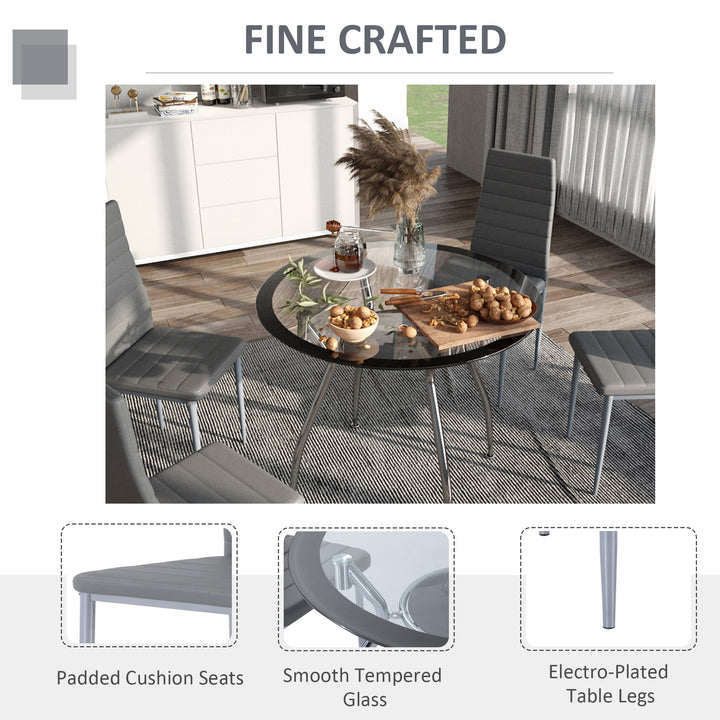 5pcs Dining Room Set Table Chairs Contemporary Modern Furniture Tempered Glass (Grey)