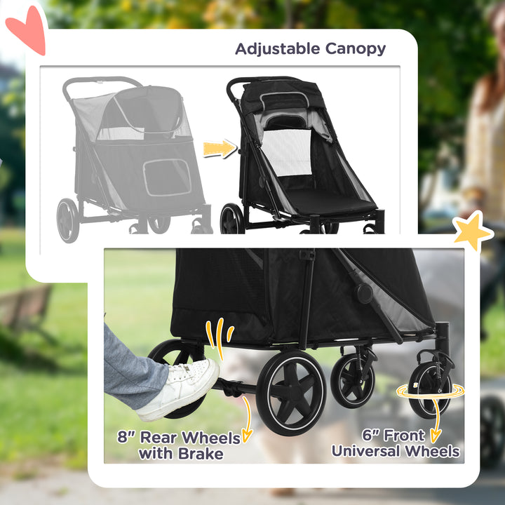 One-Click Foldable Pet Stroller, with Universal Wheels, Shock absorber, for Medium and Large Dogs - Grey