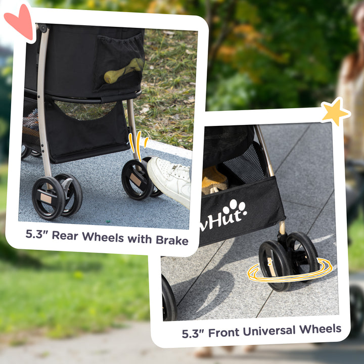 PawHut Detachable Pet Stroller, 3-In-1 Dog Cat Travel Carriage, Foldable Carrying Bag with Universal Wheel Brake Canopy Basket Storage Bag, Black