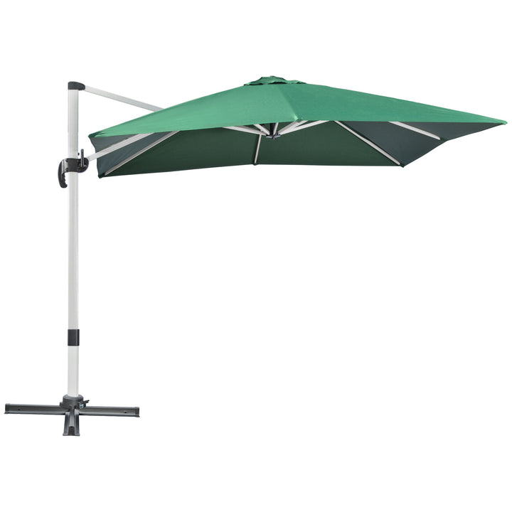 3 x 3(m) Cantilever Parasol, Square Garden Umbrella with Cross Base, Crank Handle, Tilt, 360° Rotation and Aluminium Frame, Green
