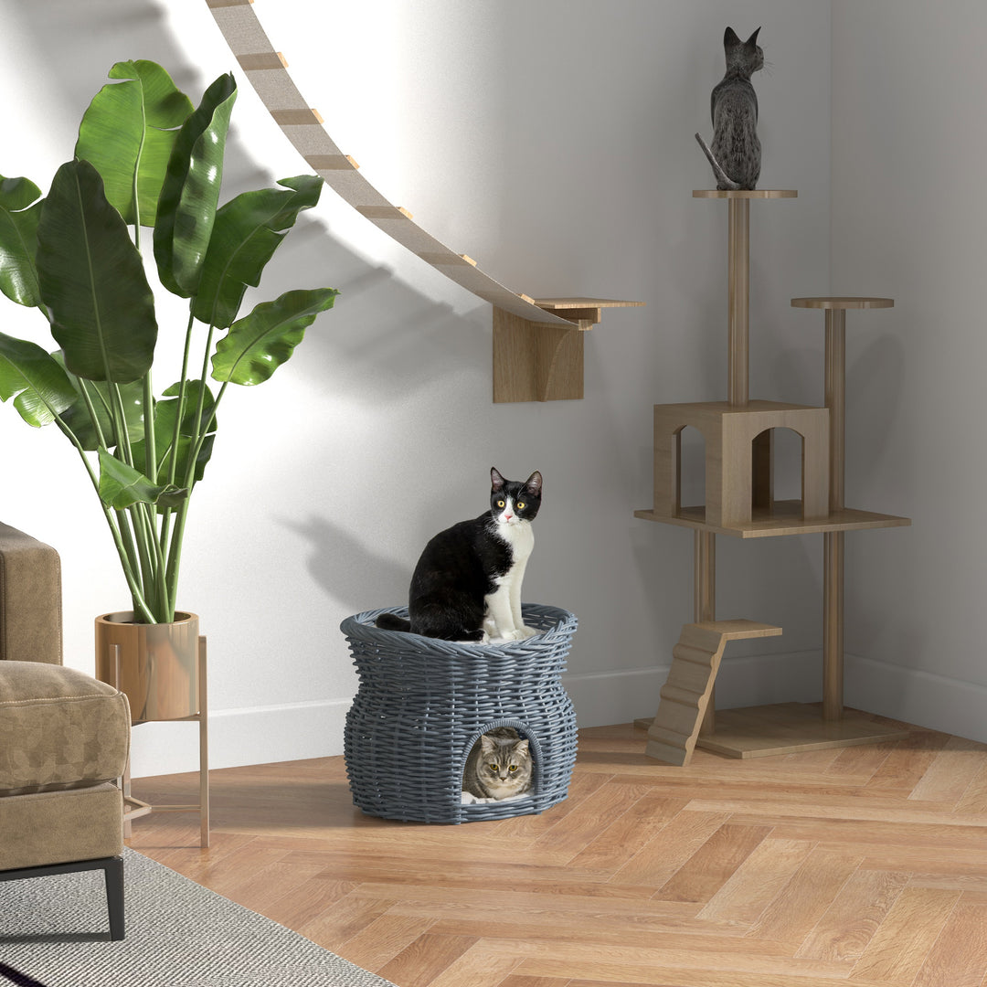 2-Tier Elevated Cat Bed Basket W/Cushion-Grey