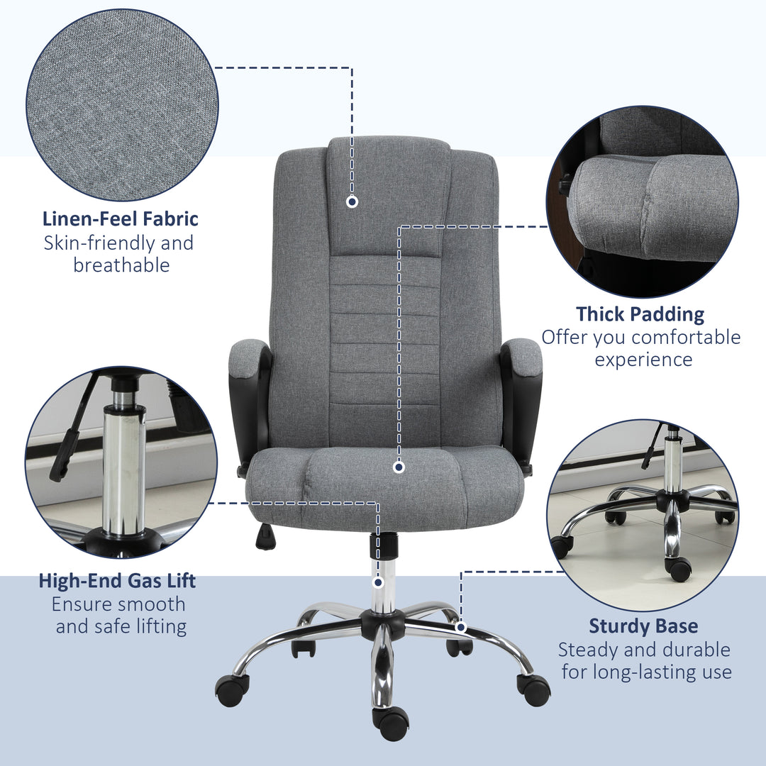 High Back Office Chair 360° Swivel Chair Adjustable Height Tilt Function Linen Deep Grey 62W x 62D x 110-119H cm