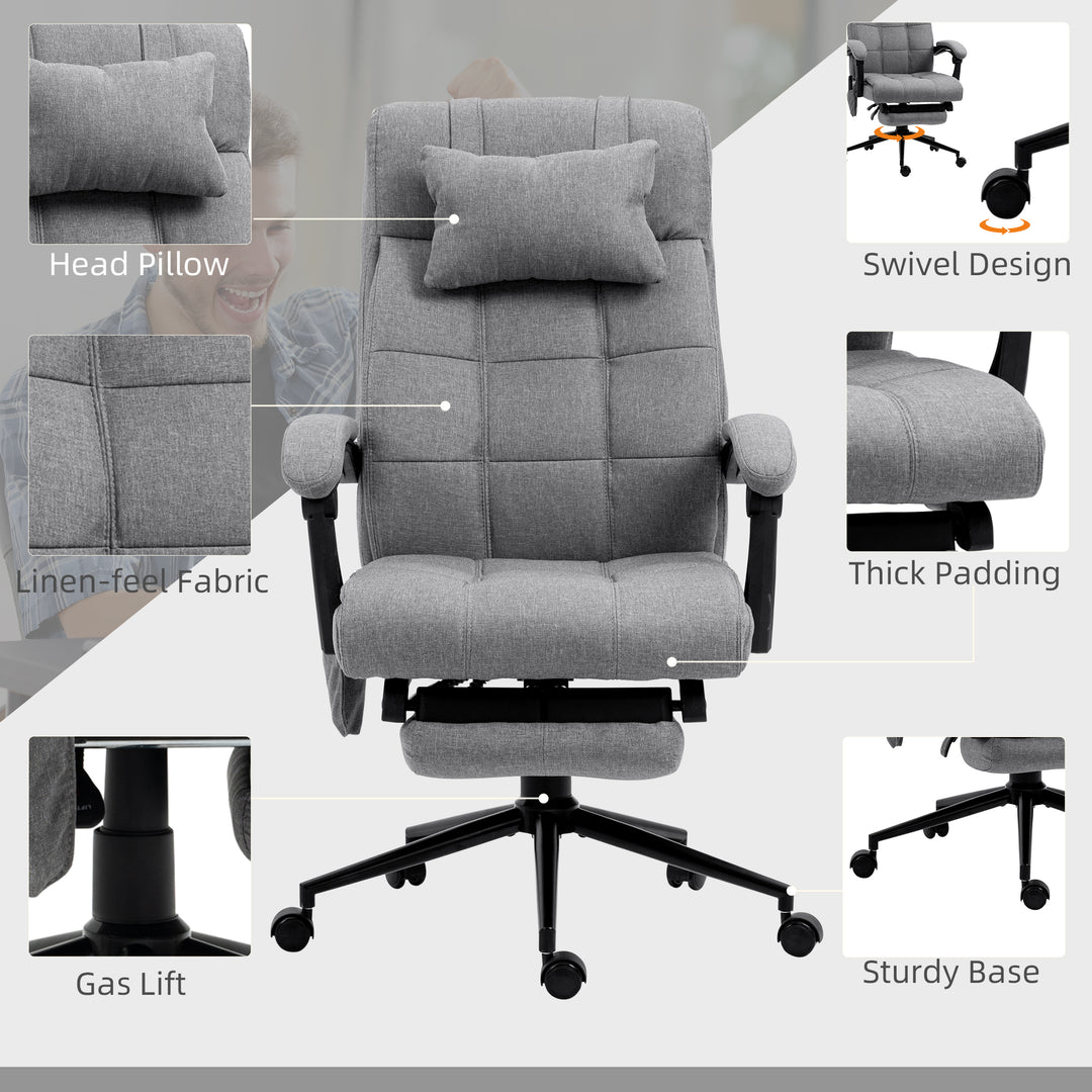 Vinsetto Vibration Massage Office Chair with Heat, Fabric Computer Chair with Head Pillow, Back, Grey