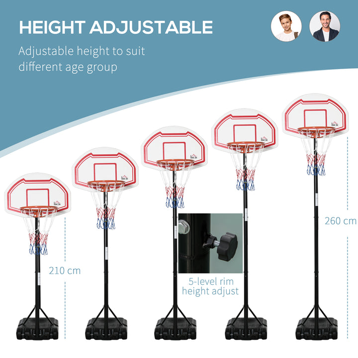 Outdoor Basketball Hoop Stand Portable Sturdy Rim Adjustable Height from 258-314 cm w/ Wheels, Stable Base