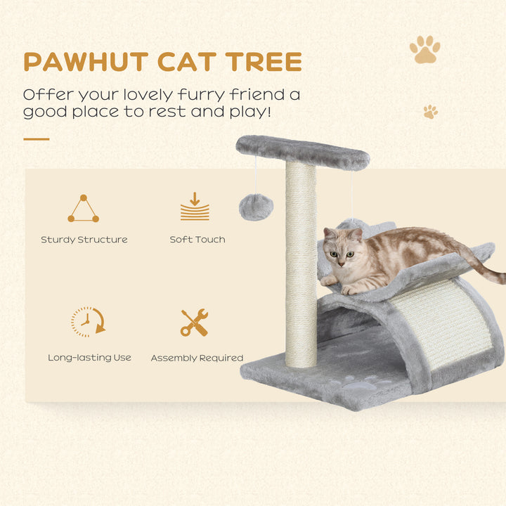 Pawhut Cat Tree Scratching Post Kitten Scratcher Kitty Activity Play Center Sisal Rotatable Top Bar Tunnel Dangling Ball Light Grey