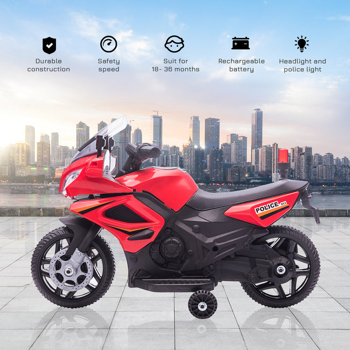 Kids 6V Electric Ride On Motorcycle Police Car Toy for 18 - 36 months Red
