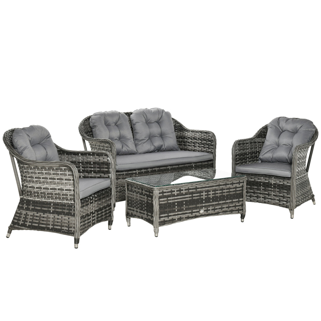 4-Seater PE Rattan Wicker Sofa Set Outdoor Conservatory Furniture Lawn Patio Coffee Table w/ Cushion - Grey