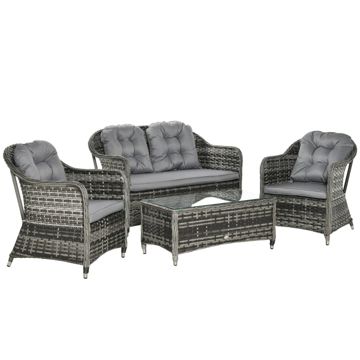 4-Seater PE Rattan Wicker Sofa Set Outdoor Conservatory Furniture Lawn Patio Coffee Table w/ Cushion - Grey