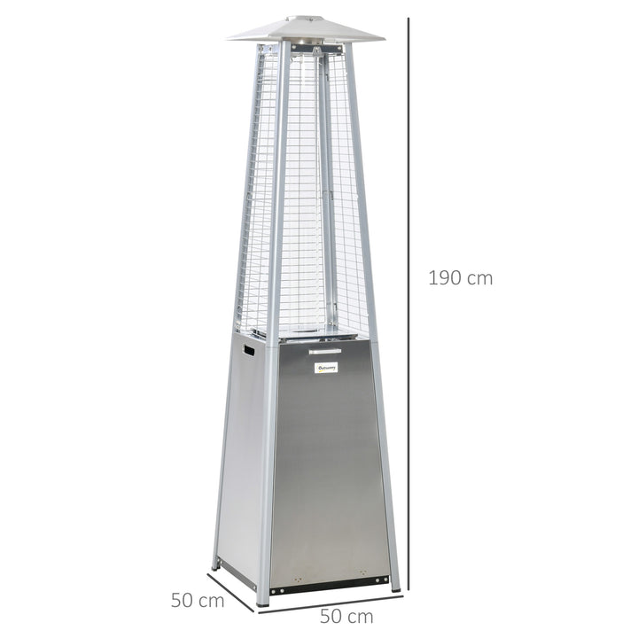 Outsunny 11.2KW Outdoor Patio Gas Heater Stainless Steel Pyramid Propane Heater Garden Freestanding Tower Heater with Wheels, Dust Cover, Silver