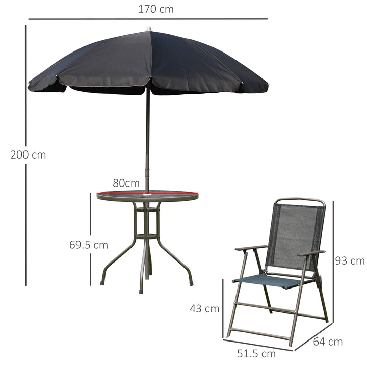 6 PCs Garden Patio Furniture Set Bistro Set Texteline Folding Chairs +Table +Parasol (Black)
