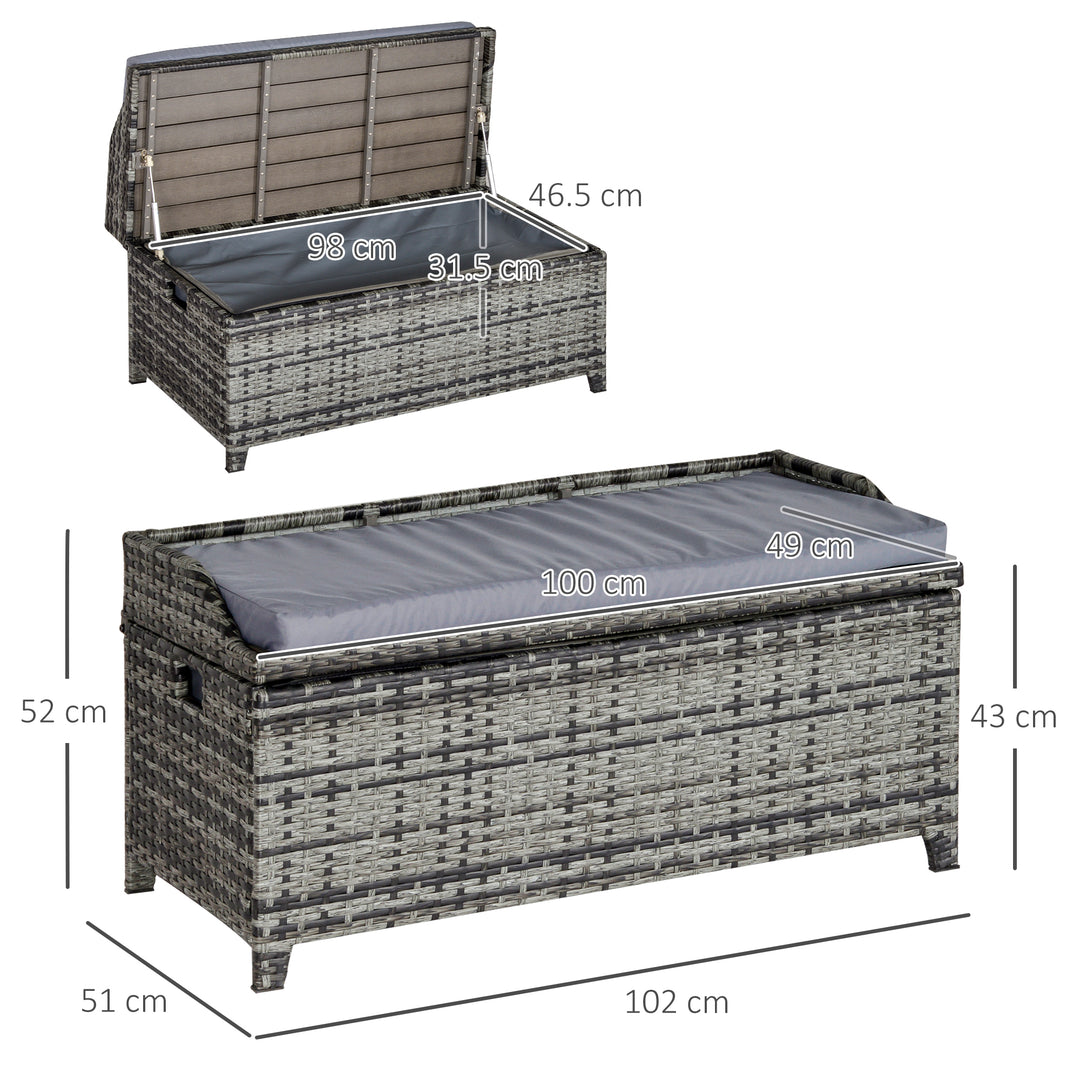 Patio PE Rattan Wicker Storage Basket Box Bench Seat Furniture w/ Cushion Mixed Grey