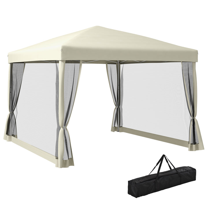 3x3m Pop Up Gazebo W/ Mesh Walls-Tan