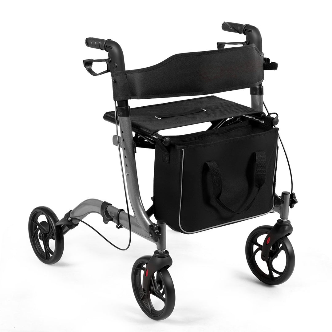 Folding Aluminium Rollator Walker Mobility Aid With 4 Wheels-Grey