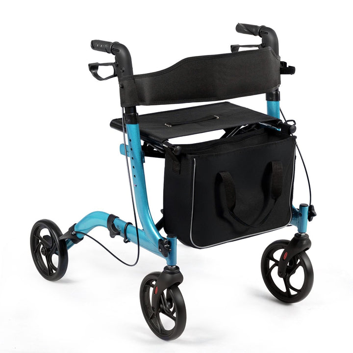 Folding Aluminium Rollator Walker Mobility Aid With 4 Wheels-Blue