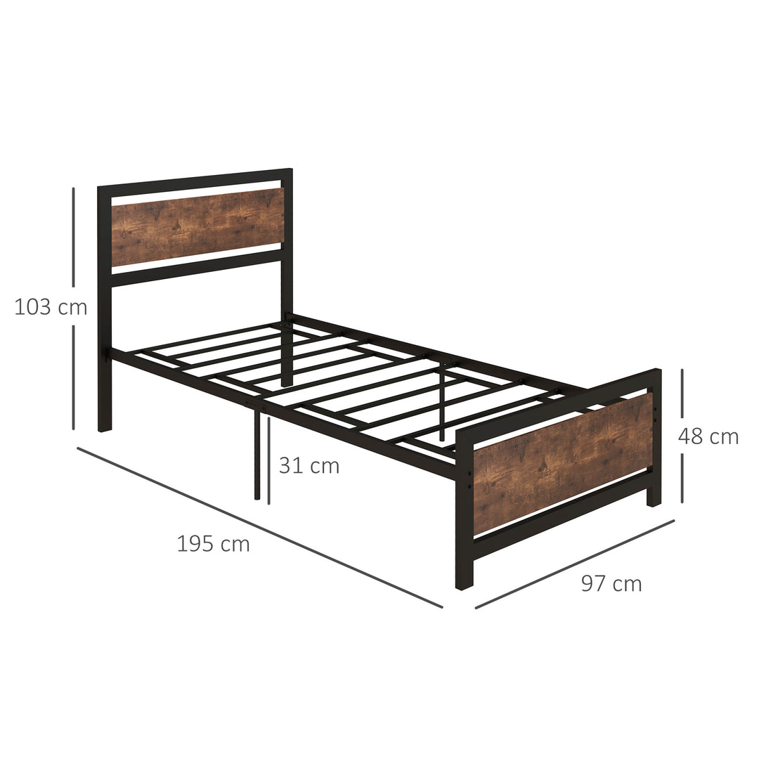 Single Metal Bed Frame with Headboard & Footboard, Strong Slat Support Solid Bedstead Base w/ Underbed Storage Space, No Box Spring Needed