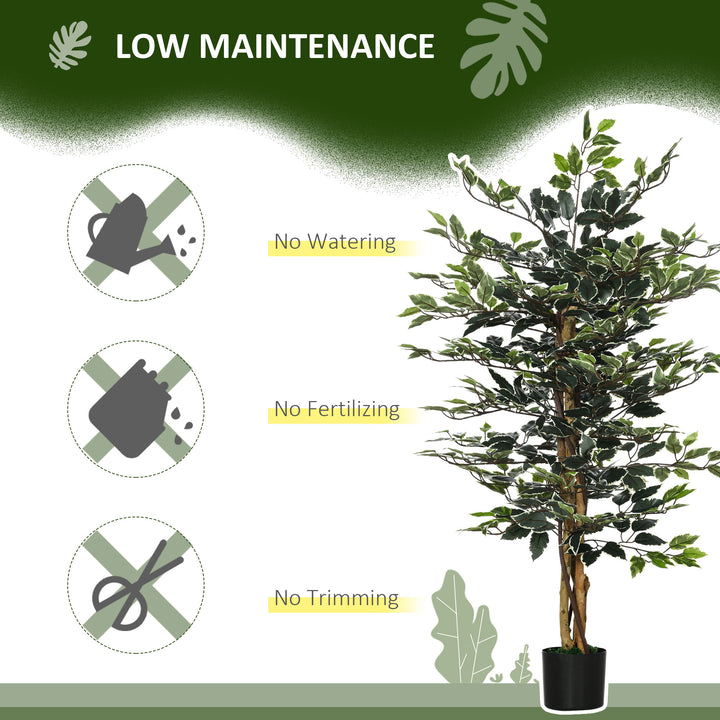 Artificial Ficus Tree in Pot, Fake Plant with Lifelike Leaves and Natural Trunks, Indoor Outdoor, Green